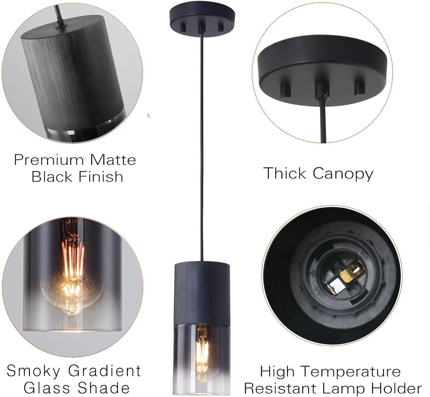 Lámpara colgante industrial de cristal Peskoe (2 unidades) con batería, no requiere conexión eléctrica, funciona con pilas, luz colgante con mando a distancia para isla de cocina, lámpara colgante recargable.