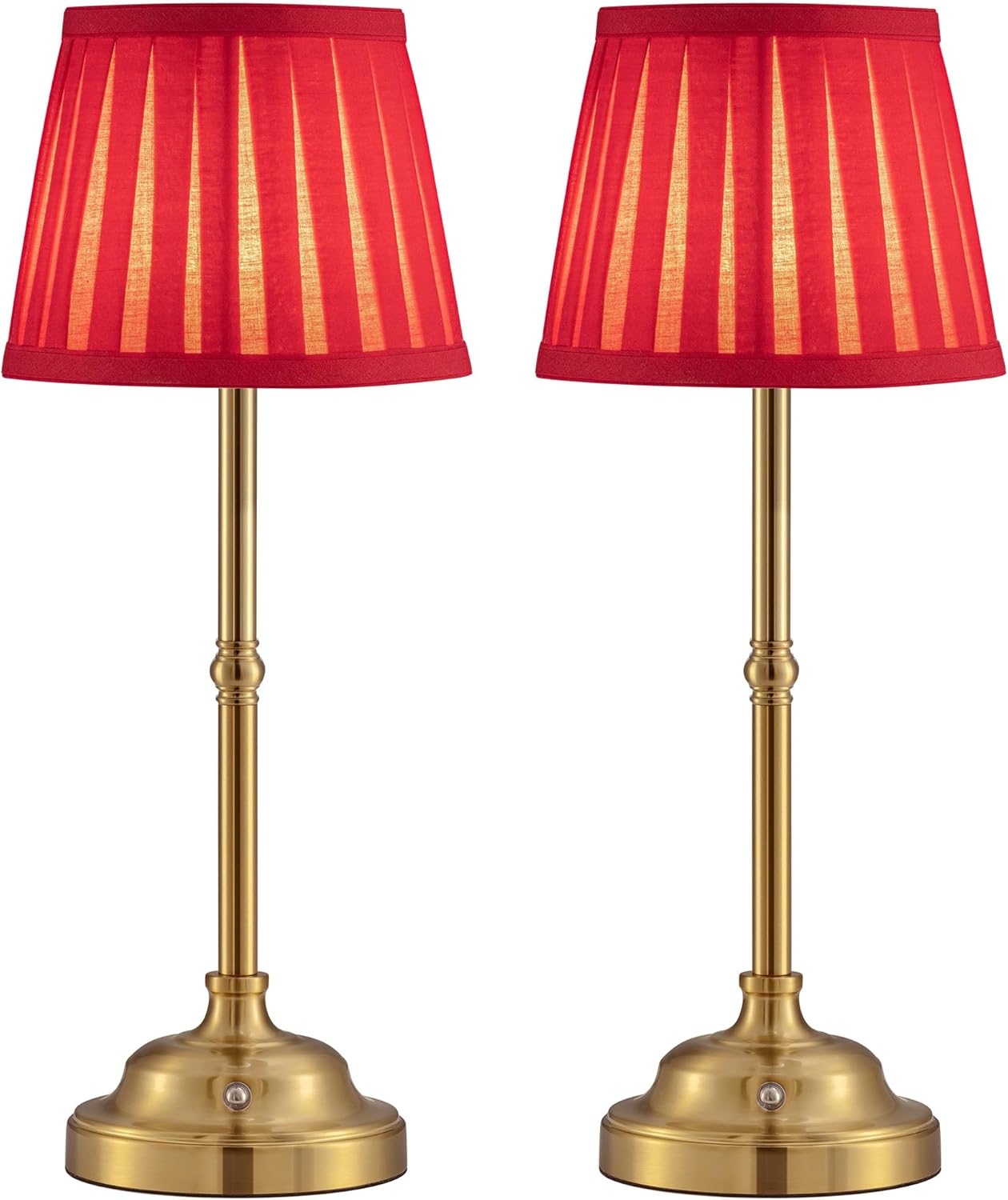 Lámpara de mesa LED inalámbrica VISDANFO (paquete de 2), lámpara de mesita de noche vintage regulable, lámpara de mesa retro recargable, funciona con batería de 4000 mAh, apta para interiores, exteriores, bares y salas de estar (pantalla dorada y roja).