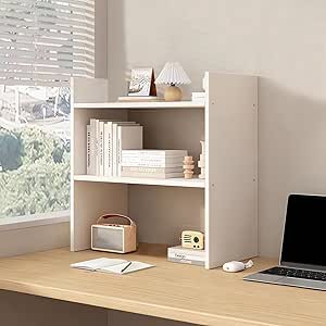 Estante organizador de escritorio AUSOPLAH, estantería de madera de 2 niveles, estante minimalista para escritorio de oficina, estante C1 (blanco A)
