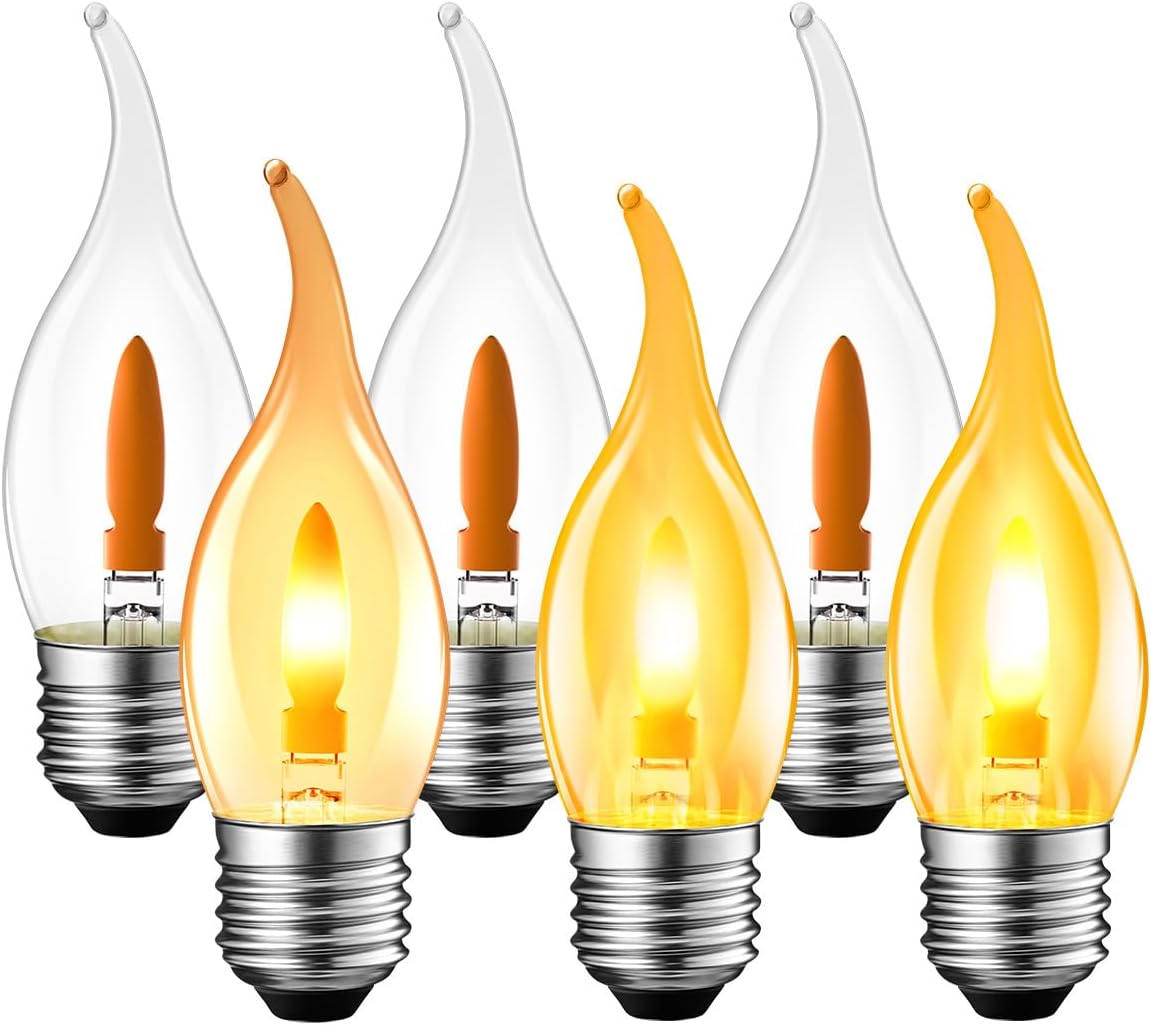 Bombilla LED LVWIT E27 con efecto llama, luz blanca cálida de 1W, luz T35 con efecto llama, lámpara LED parpadeante para el hogar, jardín, bar, Halloween, Navidad, reemplaza bombillas incandescentes de 3W, 1800K, paquete de 6