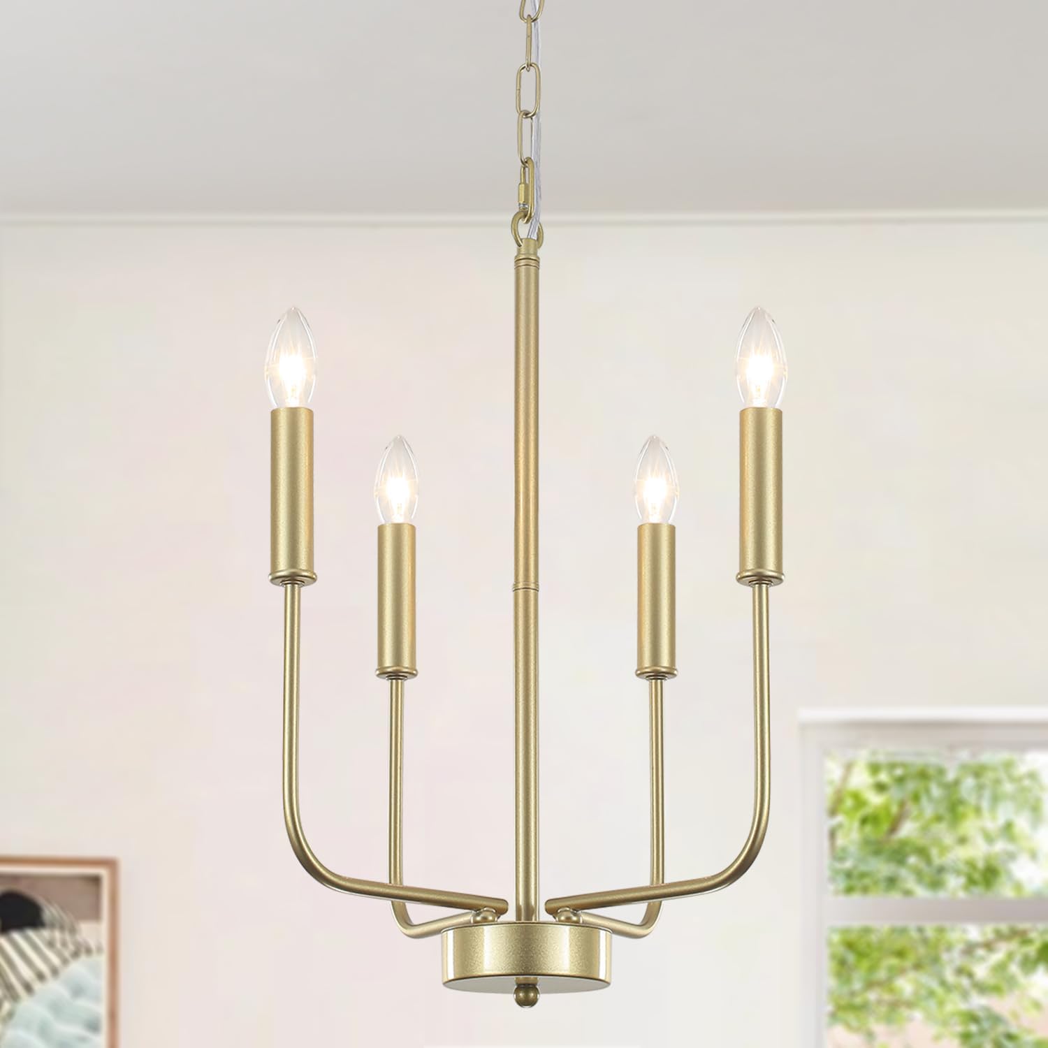 Lámpara de araña dorada MRHYSWD, lámpara de techo moderna vintage de 4 luces para sala de estar, lámpara colgante industrial para cocina, dormitorio, pasillo, altura ajustable, bombillas no incluidas.