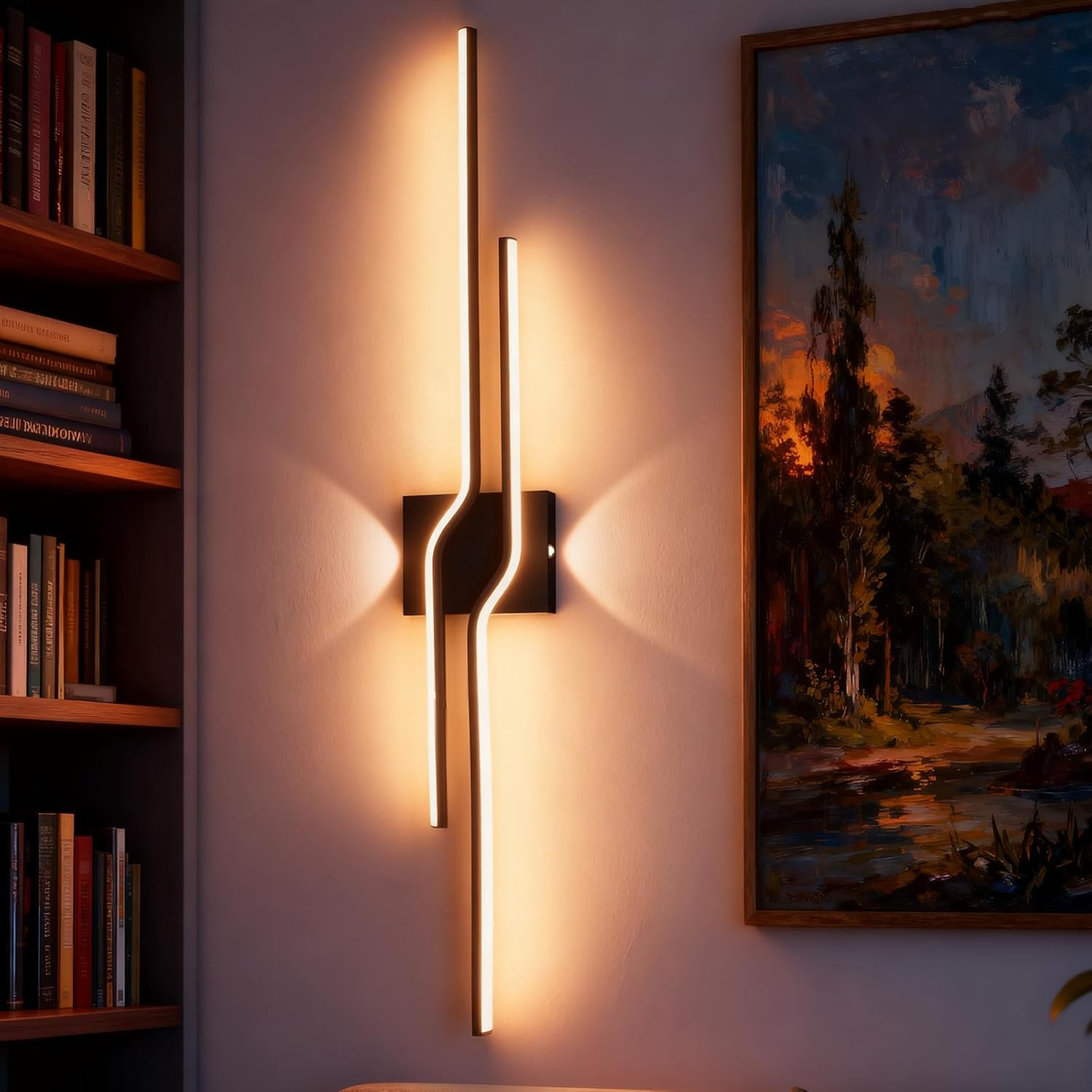 Lámpara de pared LED para interiores niuniaj, 25 W, moderna, negra, con iluminación de pared de 3 colores (arriba y abajo), creativa lámpara de pared paralela de 100 cm de largo para dormitorio, pasillo, sala de estar y escaleras.