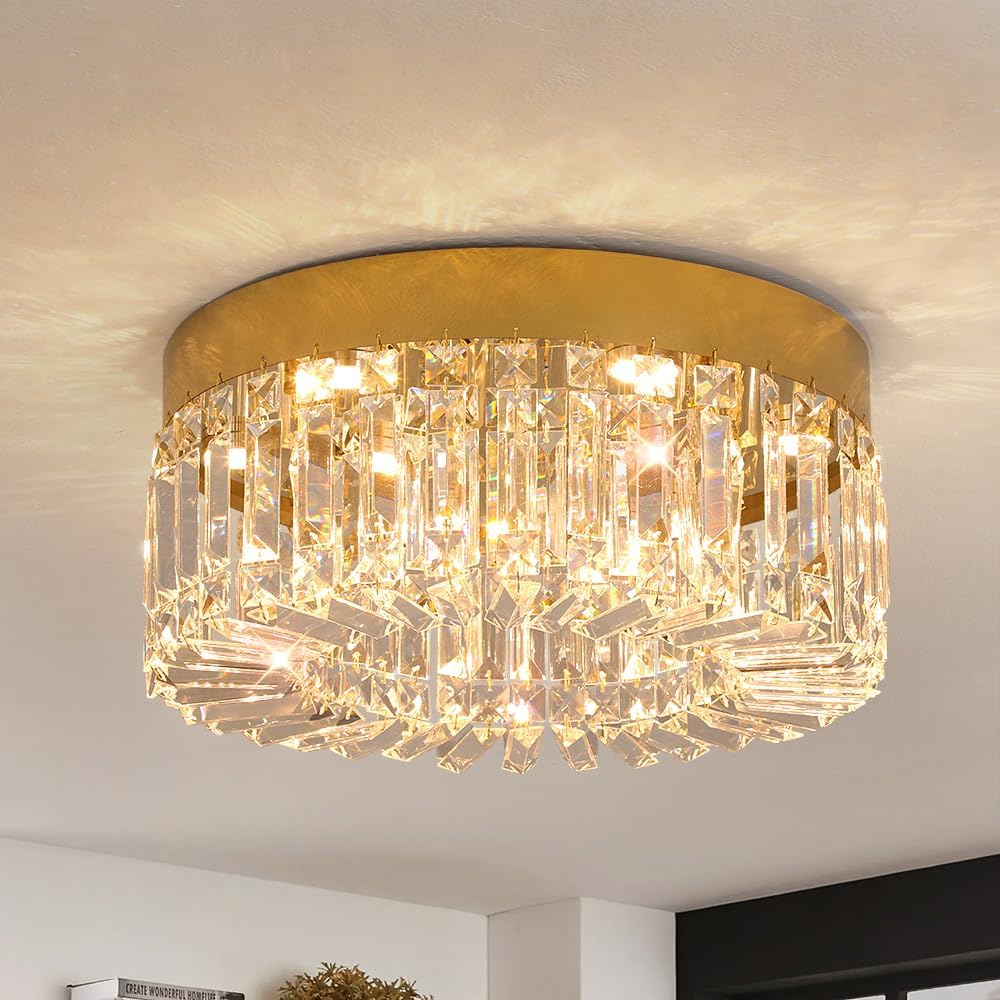 Lámpara de techo semiempotrada VETRULUS Crystal de 50 cm, color dorado, estilo moderno, ideal para comedor, sala de estar o dormitorio.