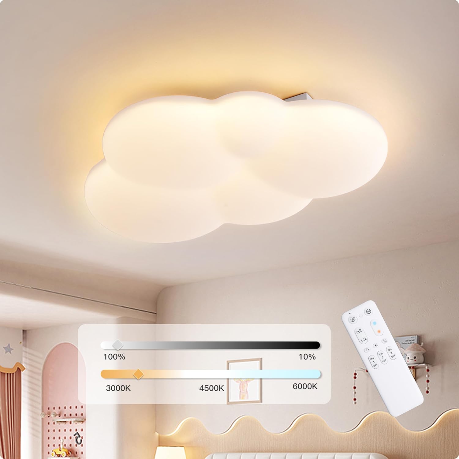 Lámpara de techo YUEEU de 30 cm para habitación infantil, lámpara de dormitorio, luz de techo LED, lámpara de techo PE con forma de nube para habitación infantil, lámpara de nube regulable con mando a distancia, luces de techo para niños, habitación de bebé