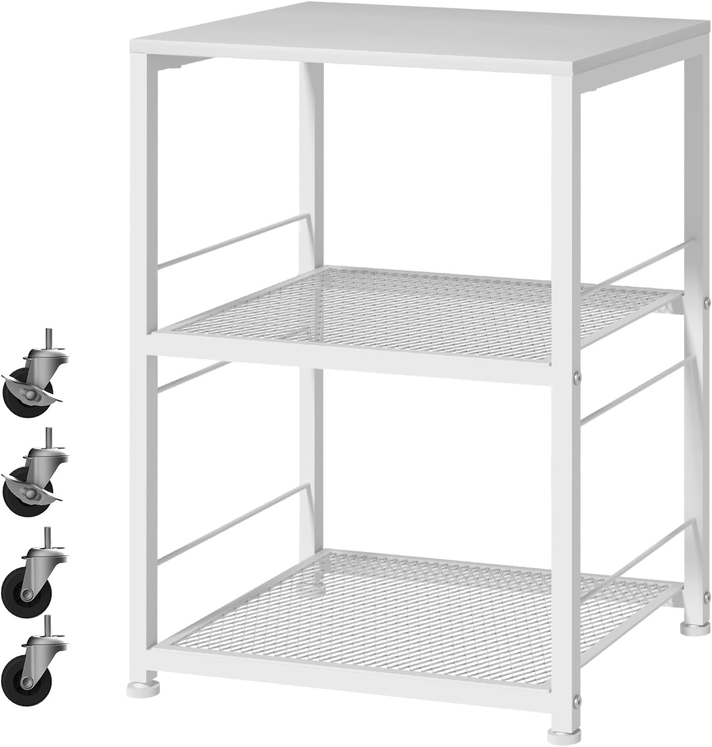 Mesita de noche de 3 niveles, mesa auxiliar con 2 estantes de alambre, ideal para dormitorio o sala de estar. Estructura de acero. Medidas: 40 x 30 x 57 cm. Color: Blanco.