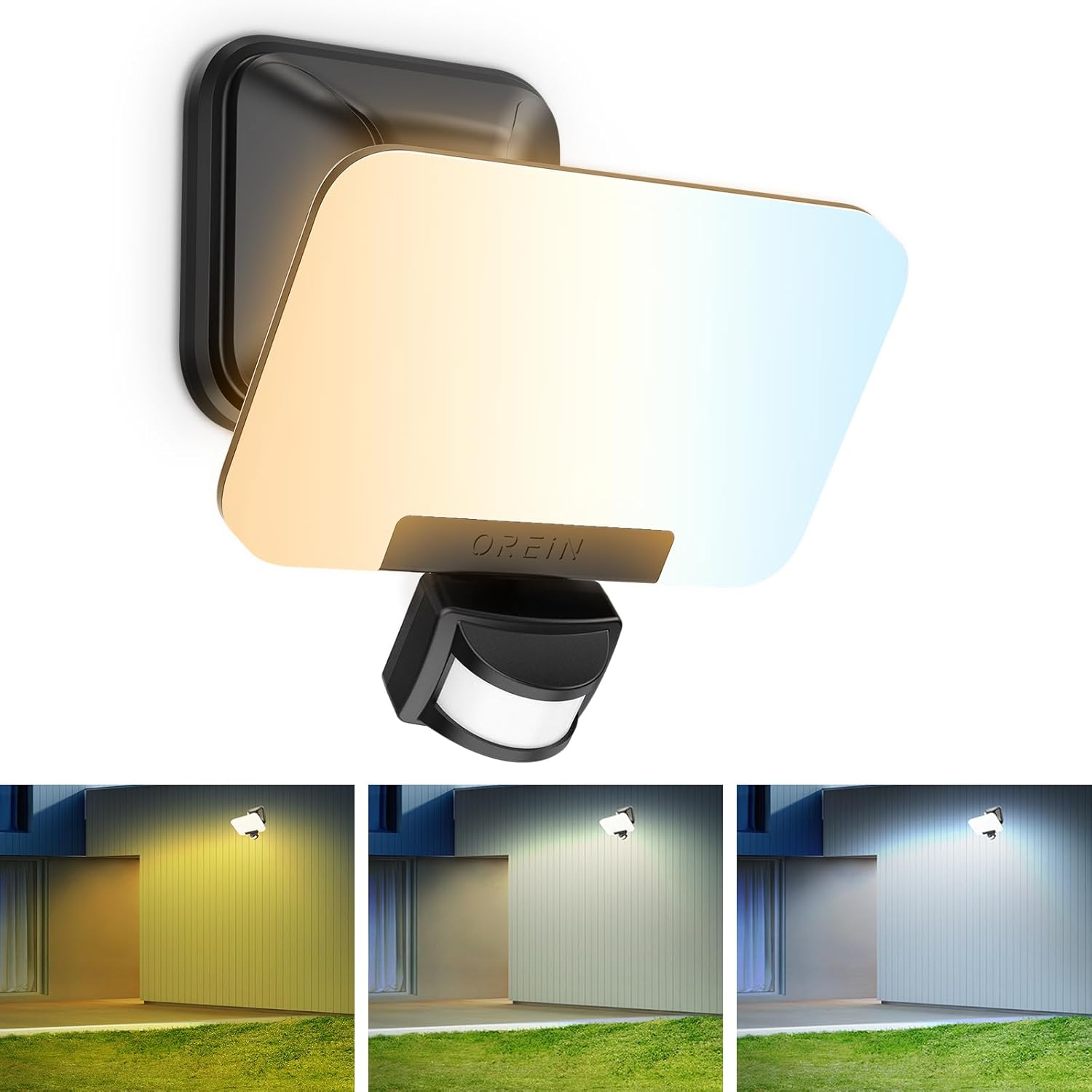 Foco LED inteligente OREiN con sensor de movimiento, 28 W/3000 lm, luz exterior con temperatura de color de 2700/4000/6500 K, control de grupo y programación, montaje mejorado, lámpara de pared inteligente IP65 para patio/puerta principal, color negro.
