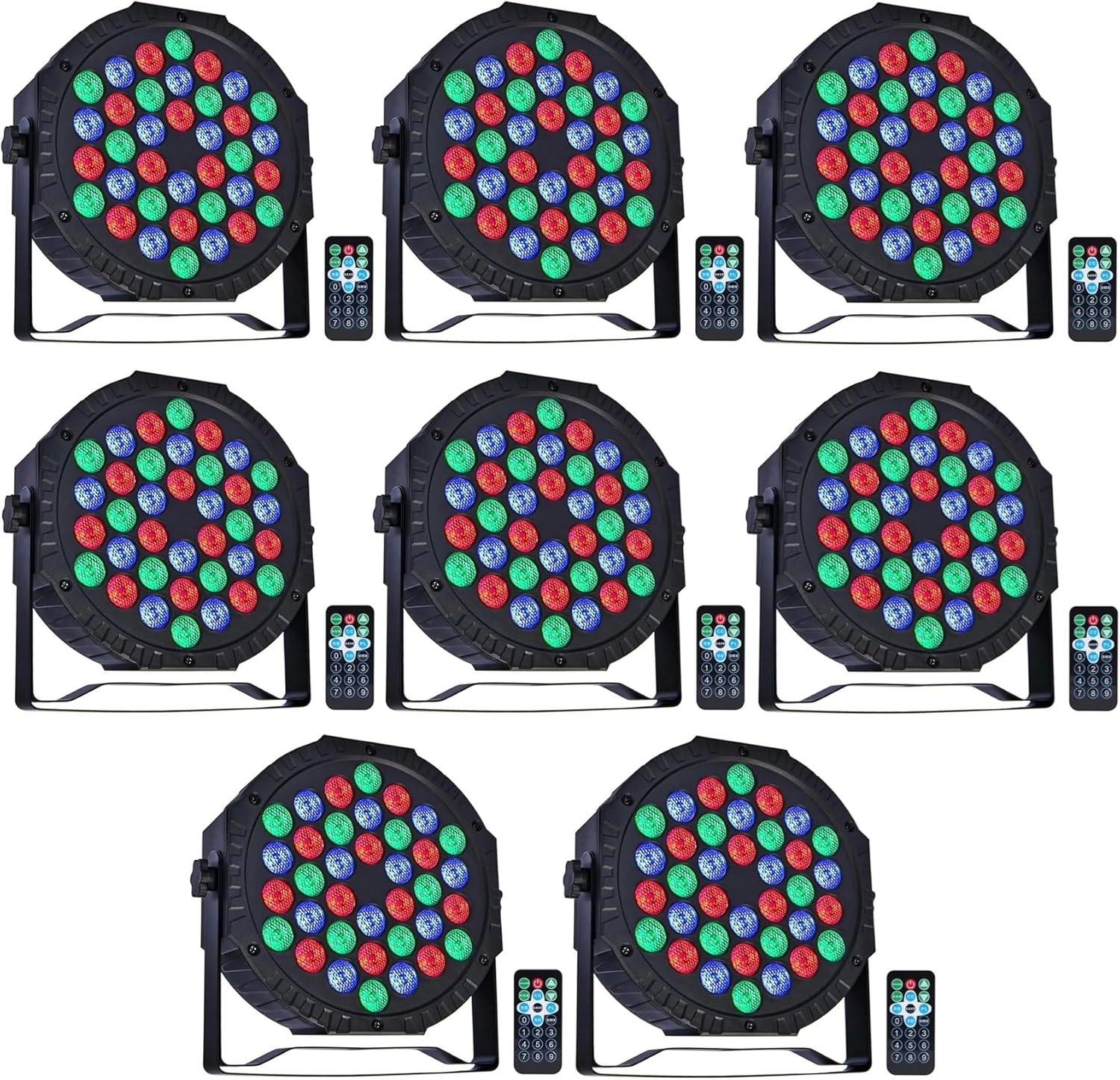 Foco LED ZHENNBY Par para escenario, 36 LED RGB, foco para fiestas, discoteca, foco DMX con control remoto, 4 modos de iluminación para bar, escenario, fiesta, DJ, Halloween, Navidad - Paquete de 8