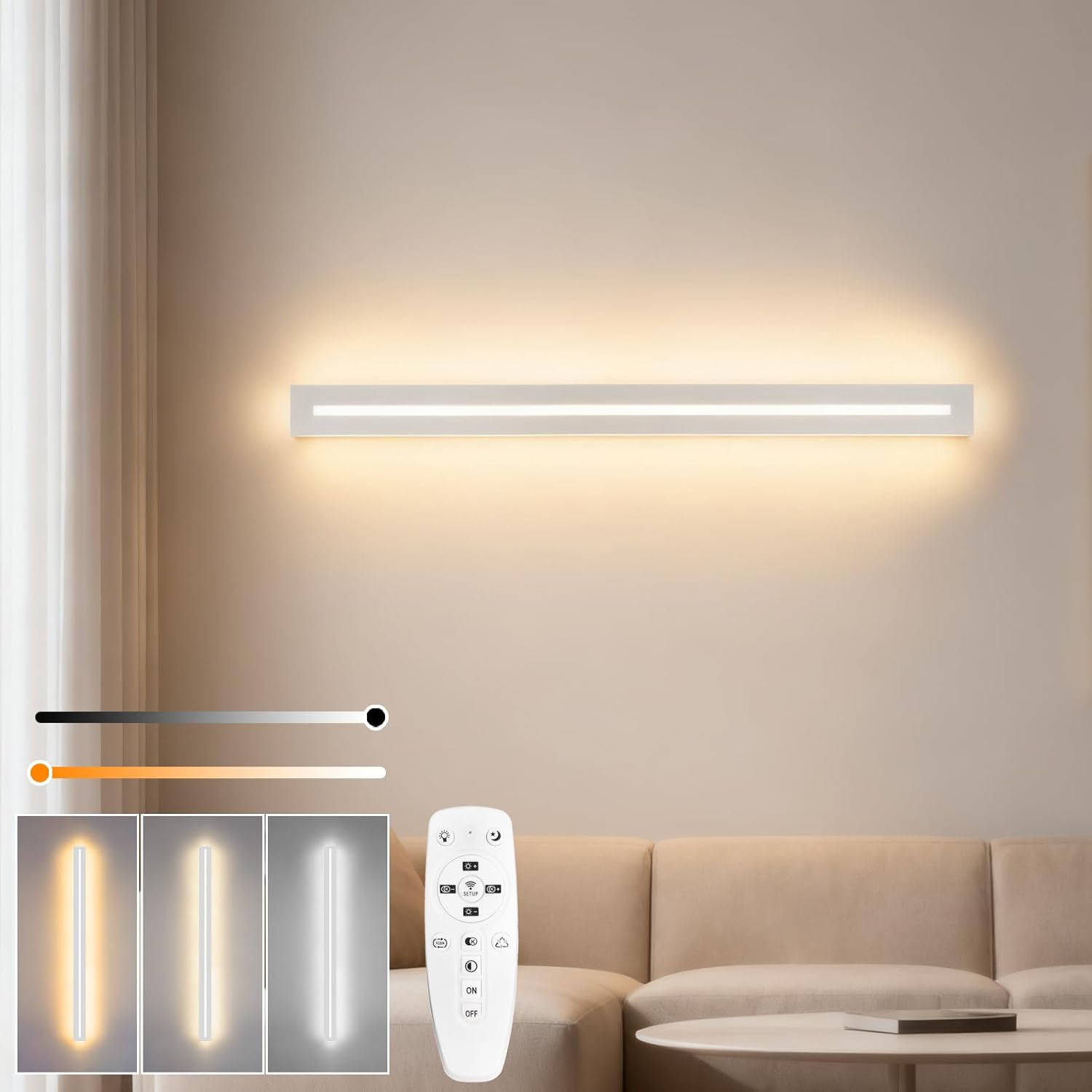 niuniaj Aplique de pared LED de interior de 20 W, regulable, 80 cm, lámpara de pared con mando a distancia, iluminación de pared hacia arriba/abajo, aplique de pared blanco moderno para dormitorio, pasillo, sala de estar, escaleras, habitación infantil, cocina