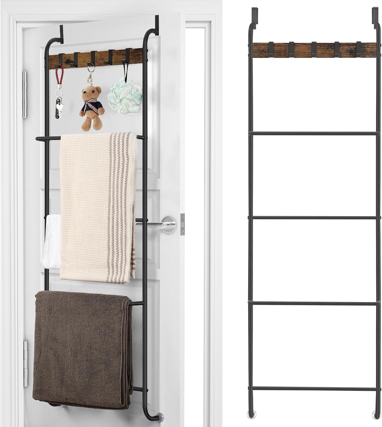 Toallero para colgar sobre la puerta, soporte para toallas de puerta de 4 niveles con 5 ganchos, estante colgante para colgar sobre la puerta, no requiere perforación, colgador de toallas de baño para accesorios de baño y dormitorio