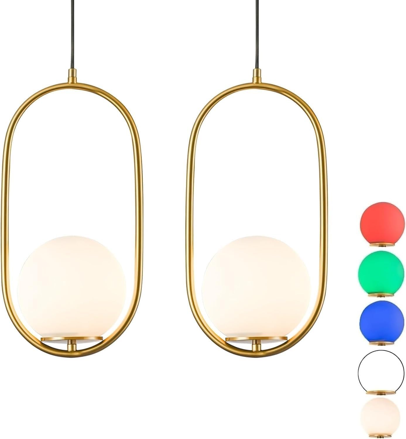 Lámpara colgante moderna, inalámbrica, a pilas, tipo araña para dormitorio, con mando a distancia, para interiores, estilo mediados de siglo, con bombilla regulable, lámpara de cristal, globo, blanca, para cocina. 2 Unidades