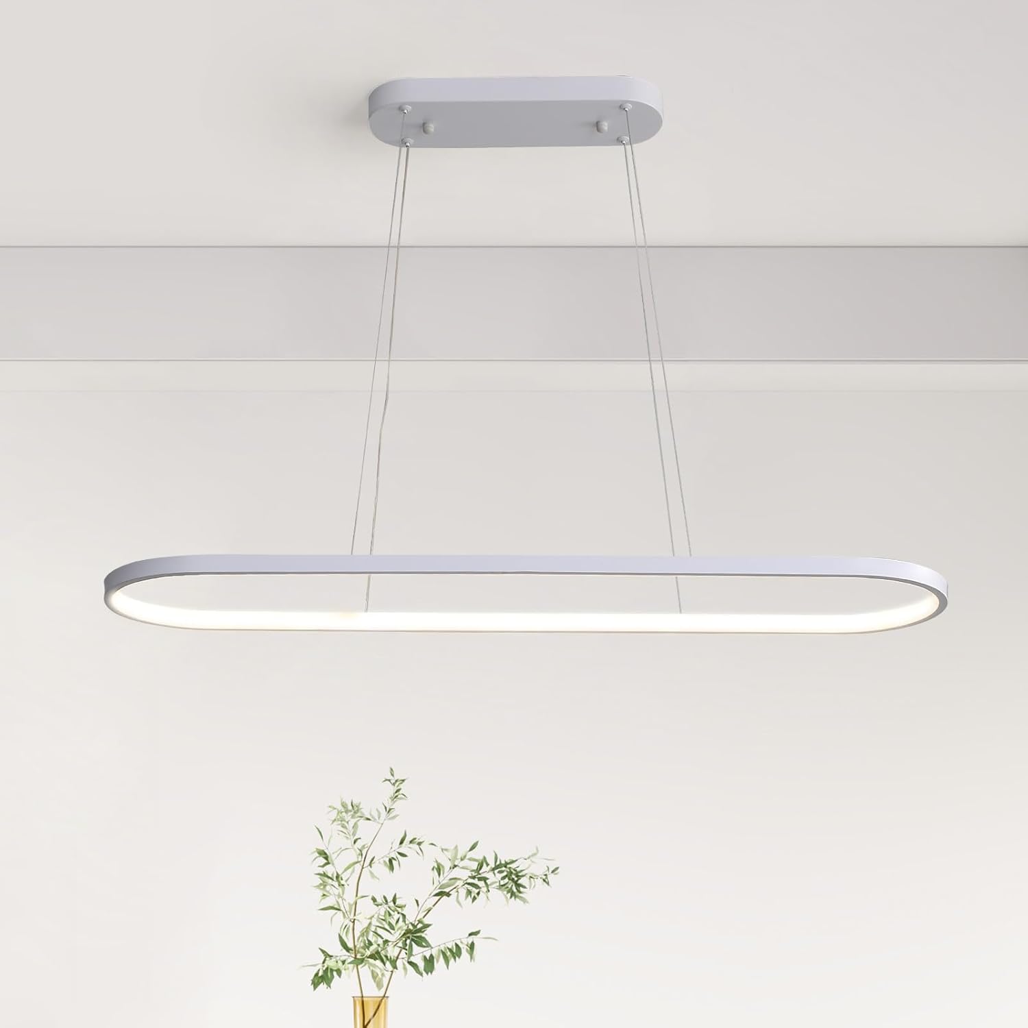 Lámpara de araña Ovalada Lampara LED Regulable Lamparas Circular Iluminación colgante Moderna para Mesa Comedor Con Control Remoto Altura Ajustable para Sala Comedor Cocina Blanco 70cm [Clase de eficiencia energética F]