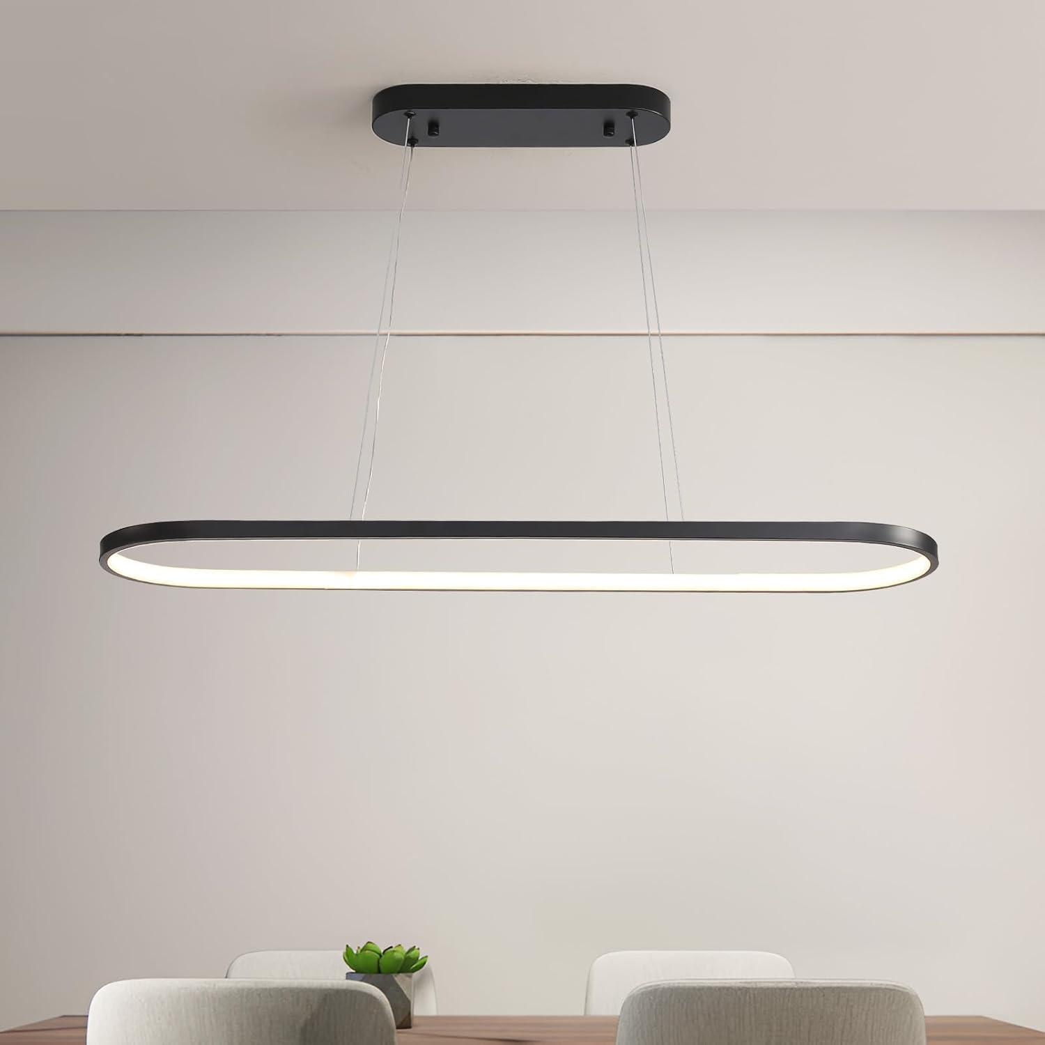 Lámpara de araña Ovalada Lampara LED Regulable Lamparas Circular Iluminación colgante Moderna para Mesa Comedor Con Control Remoto Altura Ajustable para Sala Comedor Cocina Negro 120cm [Clase de eficiencia energética F] 90W.