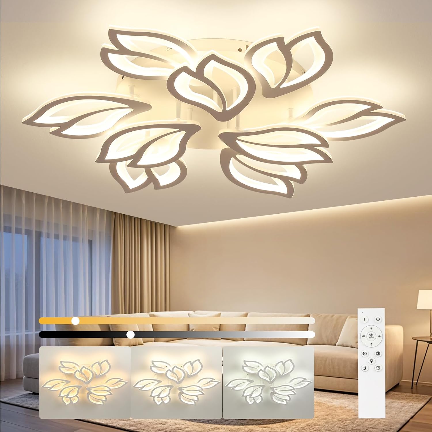 Lámpara de techo LED OTREN para salón, 80 cm, regulable con mando a distancia, lámpara de techo moderna para salón, dormitorio o habitación infantil.