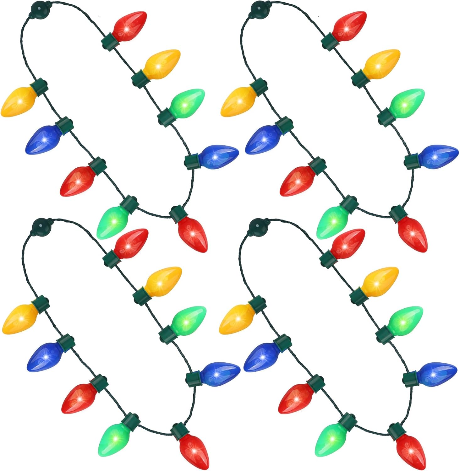 Dilabnda Set de 4 collares con luces LED y bombillas | Accesorios brillantes e intermitentes para fiestas de Navidad, cumpleaños, bodas, carnaval y raves | Regalos para decoración de fiestas