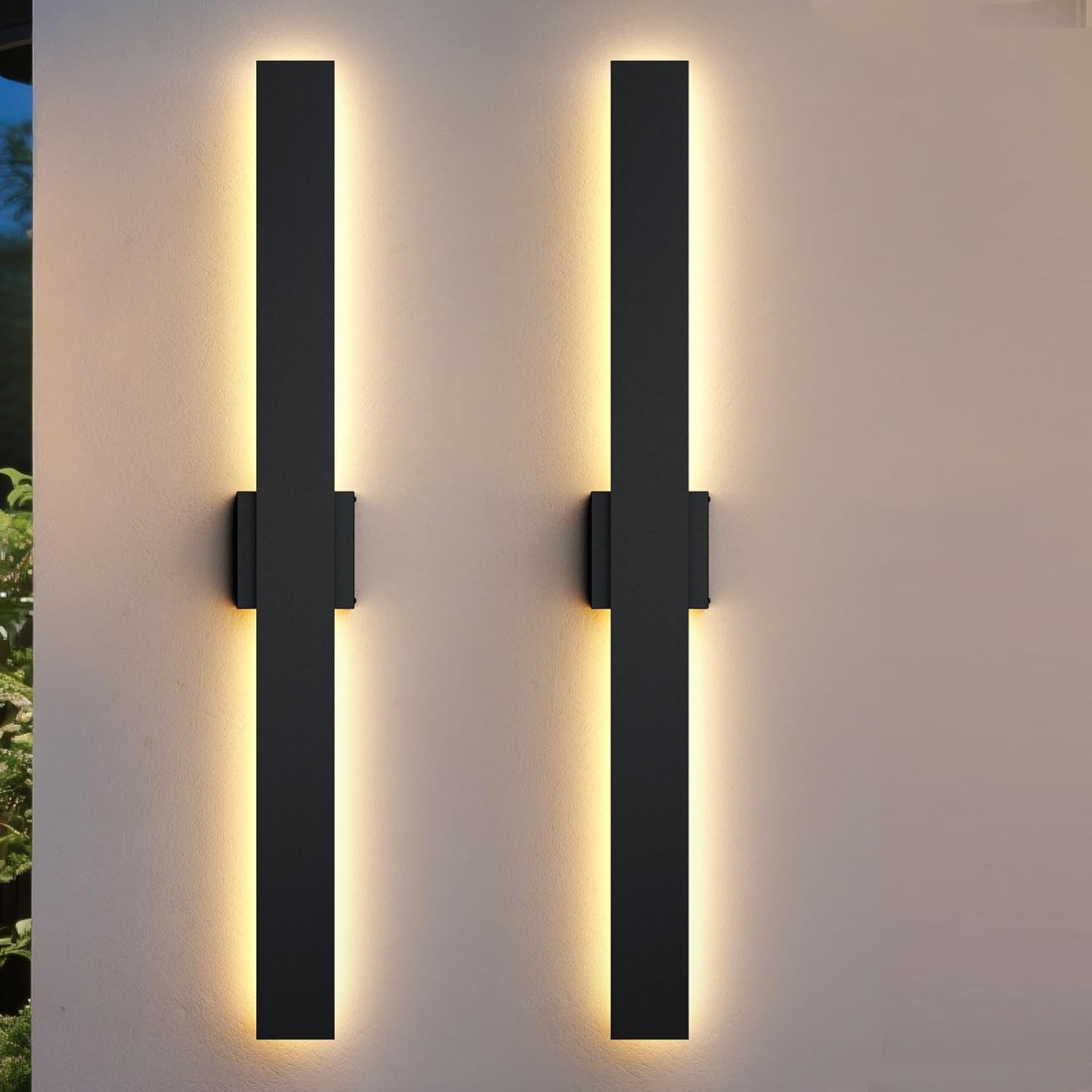 Zihoi Pack de 2 apliques de pared modernos para exteriores de 80 cm, 3000K 4000K 5000K, regulables del 10% al 100%, resistentes al agua IP65, ideales para casa, porche, garaje, patio, jardín y entrada, color negro.