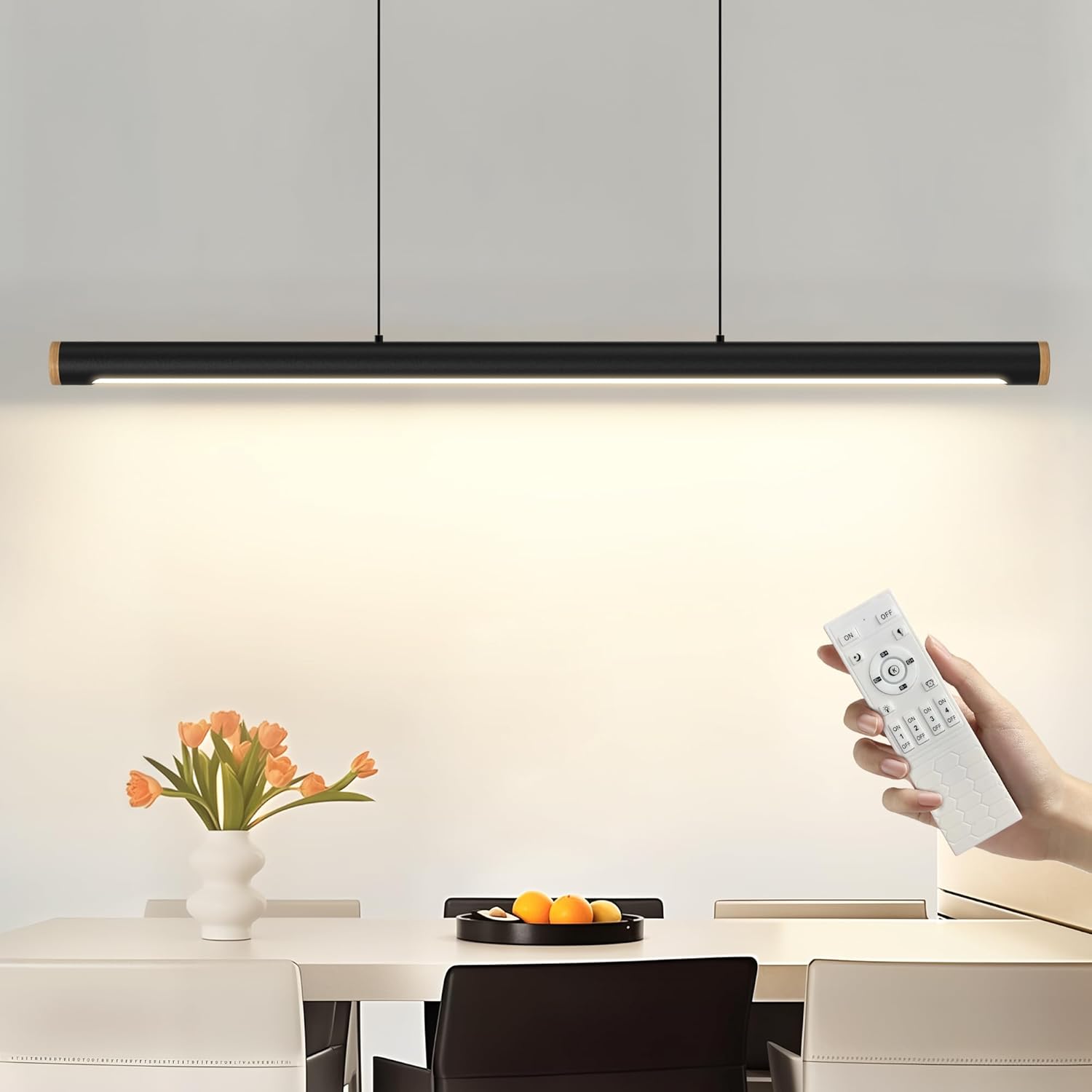 Lámpara colgante FANLG de 100 cm para mesa de comedor, lámpara colgante LED, negra, regulable con mando a distancia, 36 W, lámpara colgante moderna, altura ajustable para comedor, cocina, oficina.