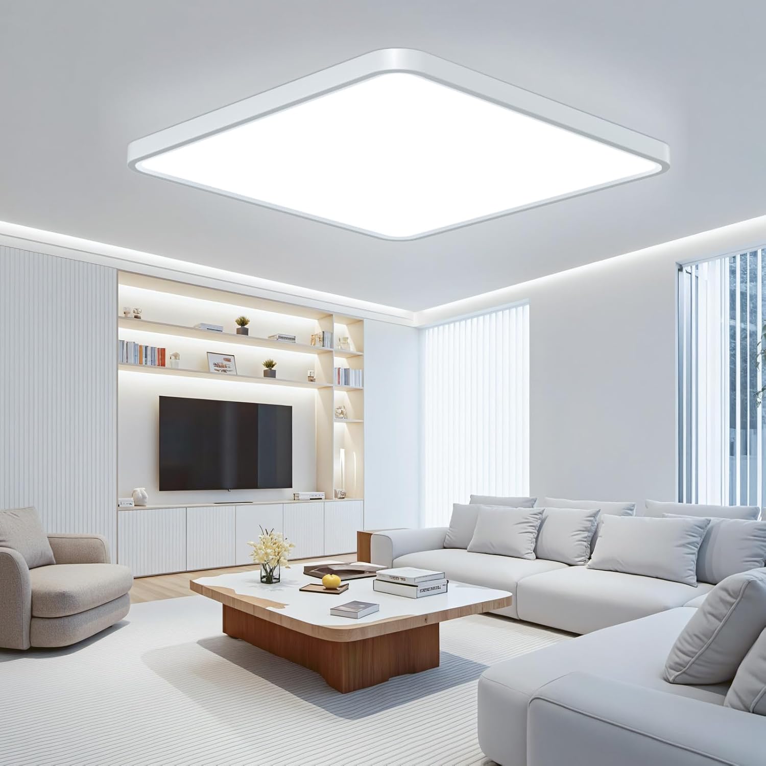 Lámpara de techo LED OTREN, plana de 50 cm, panel de iluminación LED de 6500 K, lámpara LED de 48 W para sala de estar, dormitorio, cocina, balcón, oficina, pasillo.