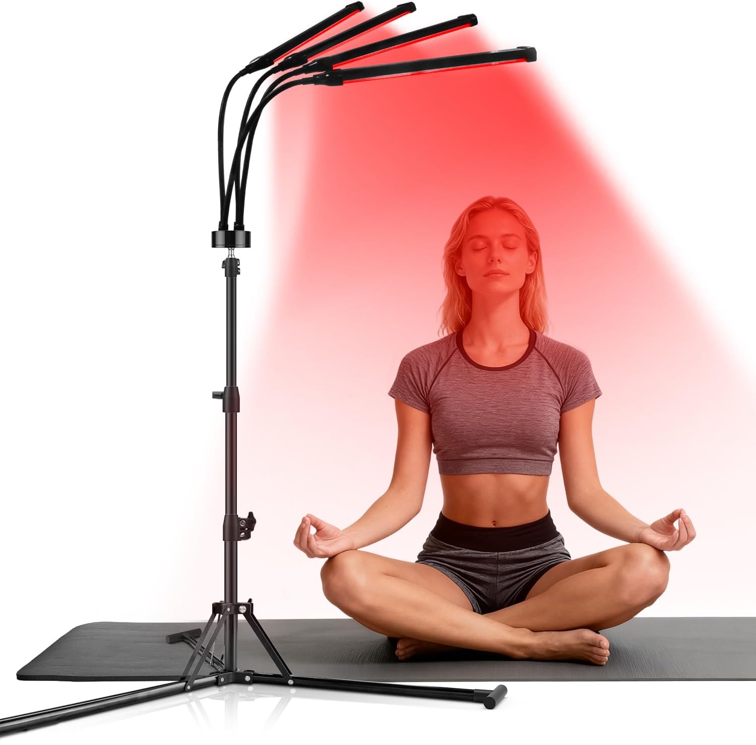Lámpara de luz roja Hottoerak con soporte, lámpara infrarroja con chip 3 en 1, 180 LED de luz roja con temporizador de 10/20/30 minutos, 5 niveles de brillo y 3 modos, lámpara infrarroja de 4 cabezales para la familia y los amigos.