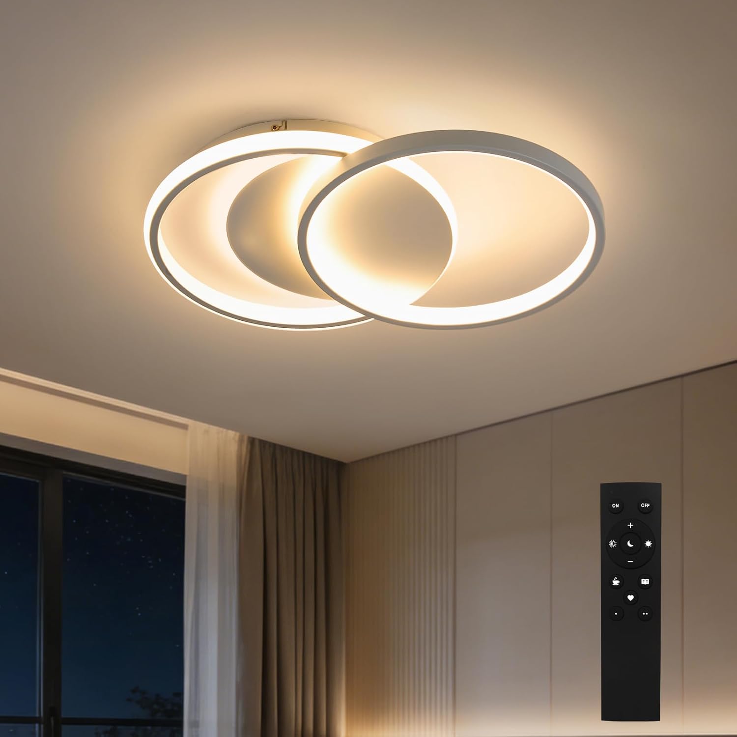 Lámpara de techo LED BAYHT, regulable con mando a distancia, diseño moderno, 35 W, 4200 lúmenes, ideal para salón y dormitorio.