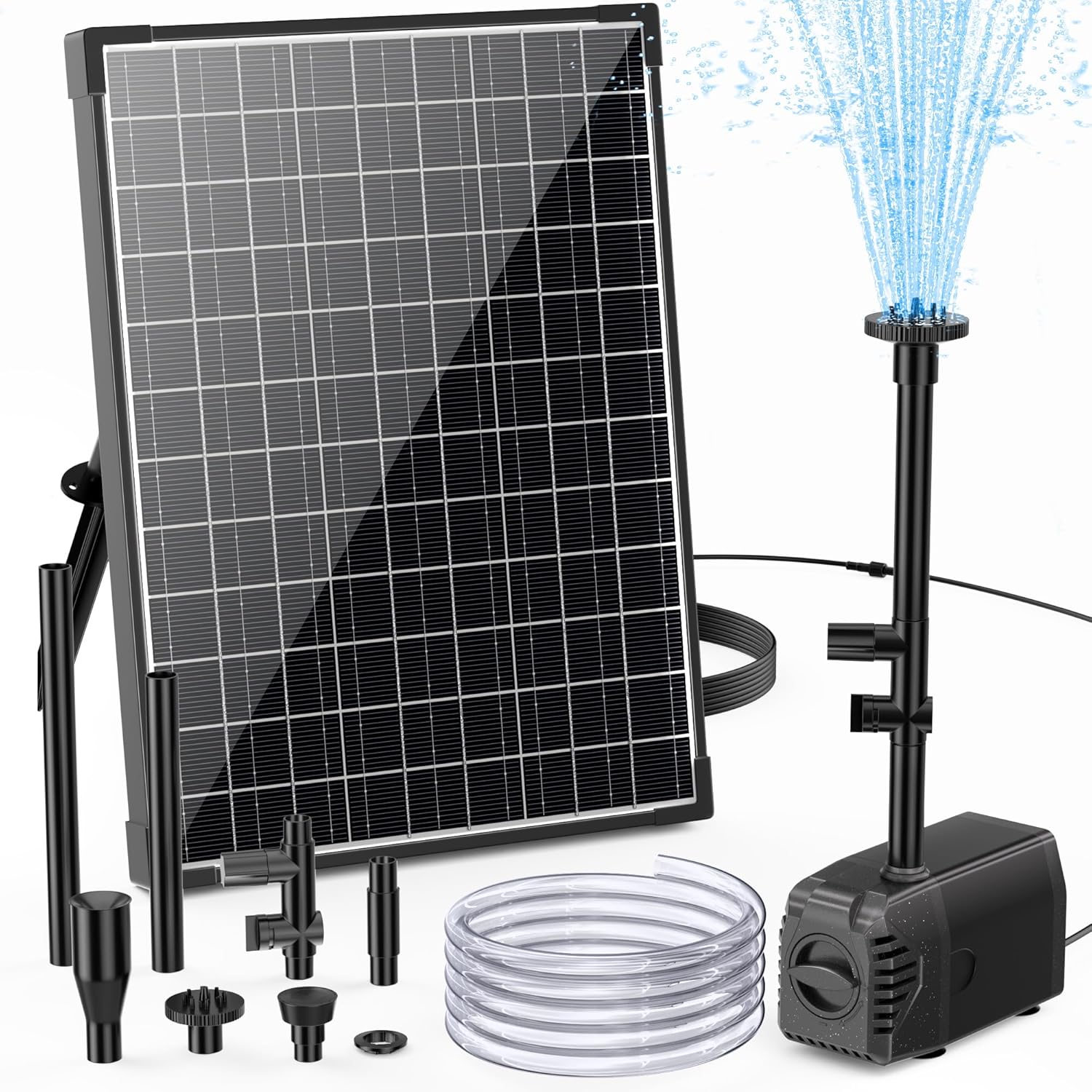 Fuente solar Biling de 20 W para uso exterior con 4 boquillas, 875 L/H, ideal para estanques de jardín de tamaño mediano (5-10 m²), bomba solar silenciosa para estanques, fuente de jardín DIY, fuente para patio, aireación de estanques.
