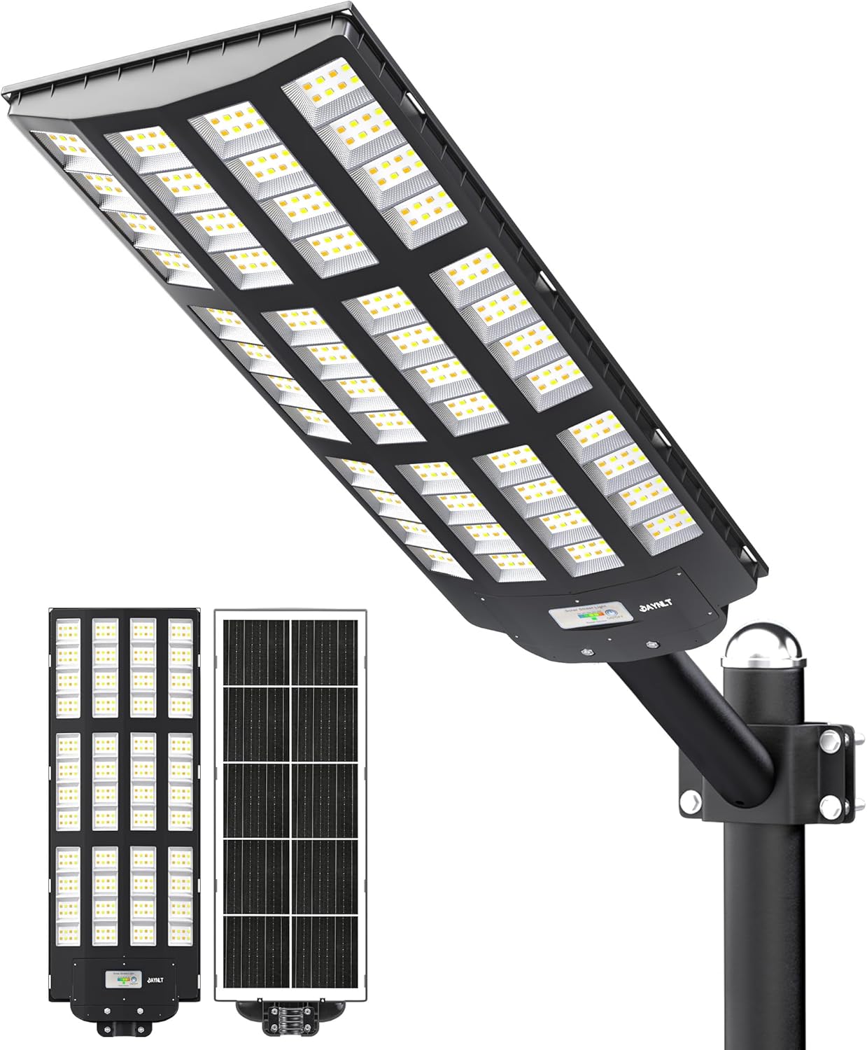 Farola solar JAYNLT Y-12000W para exteriores, foco solar LED de 3000K/4000K/6500K para uso comercial, luces solares impermeables IP67 con sensor de movimiento para garajes y jardines.
