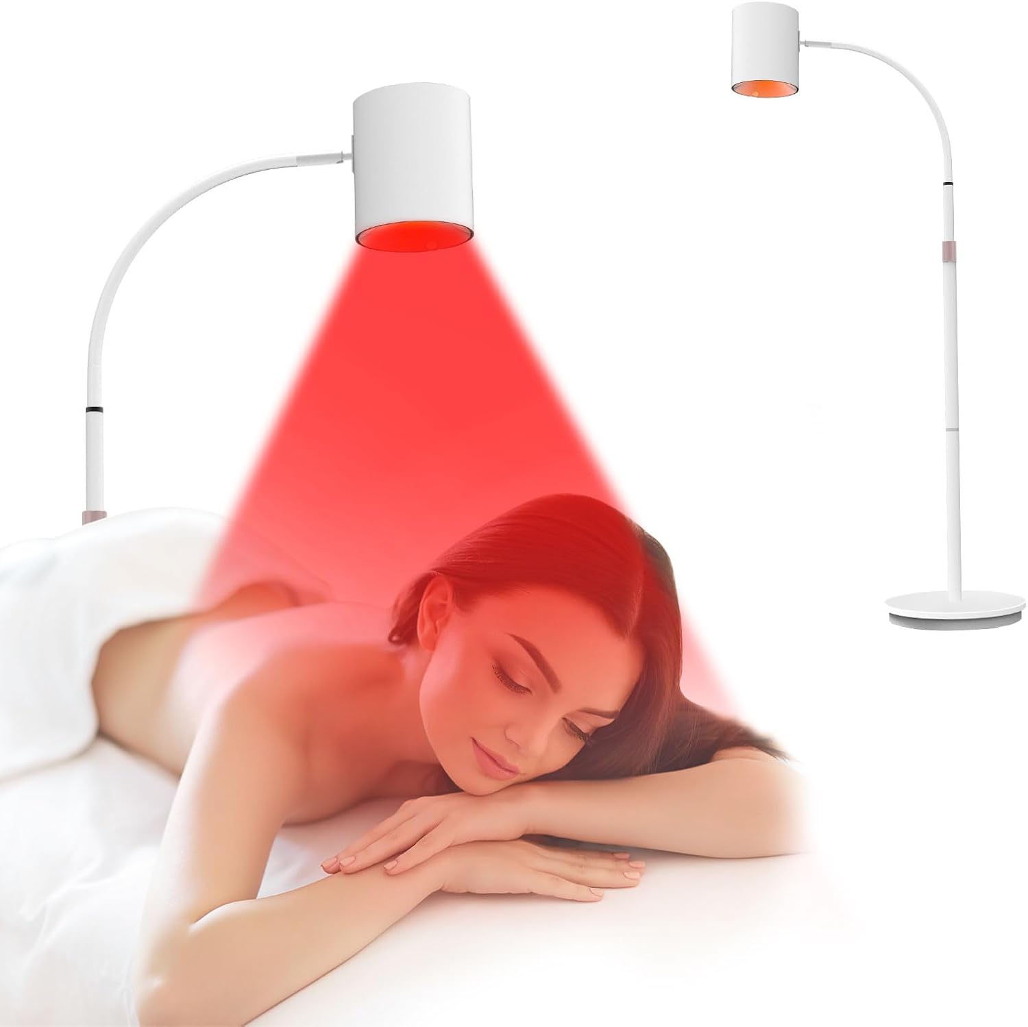 Lámpara de pie Relhafethy de luz roja, con chips COB infrarrojos de 660 nm, 850 nm y 940 nm, temporizador de 10/20/30 minutos, ángulo ajustable, 5 niveles de brillo y 20 W de luz roja para oficina/hogar.